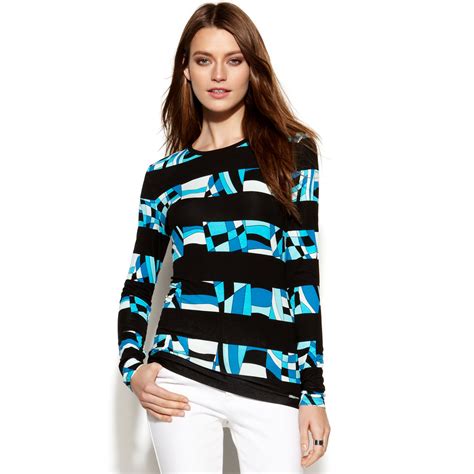 michael kors long sleeve striped shirt womens|michael kors tops for women.